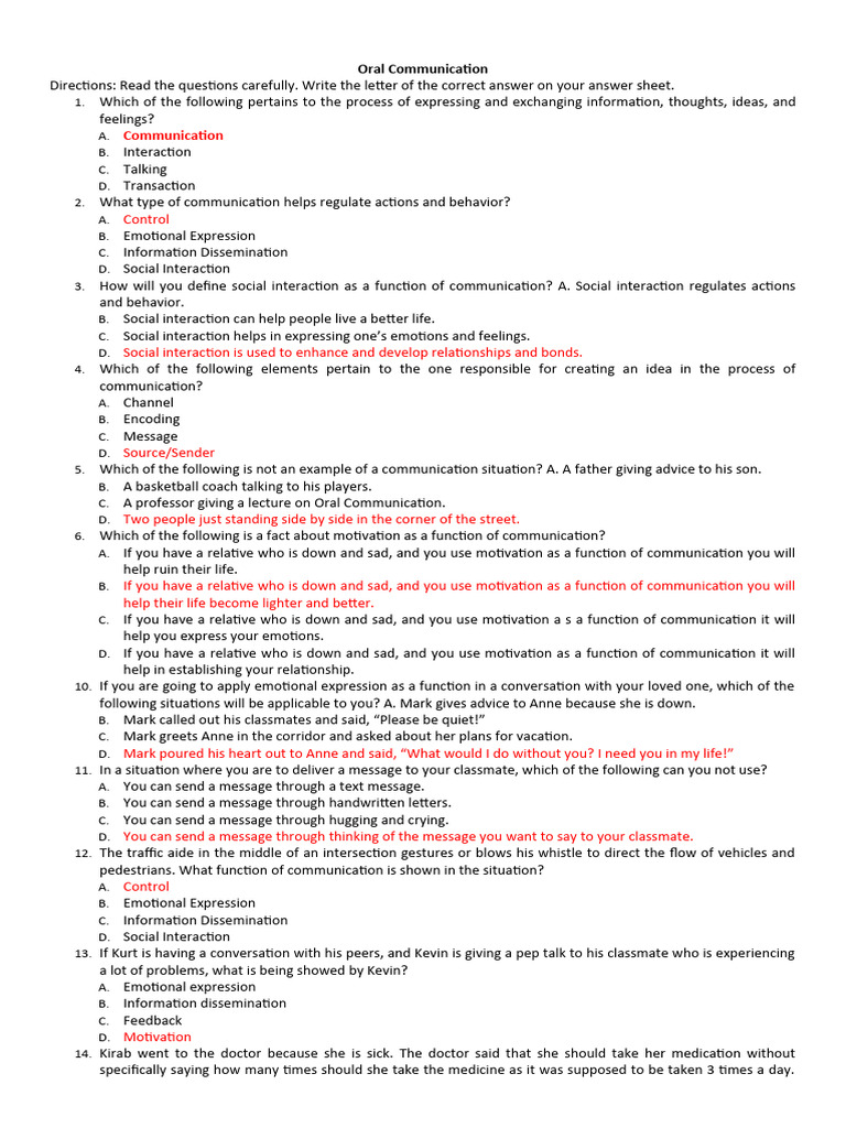 Oral Communication in Context Reviewer For 20 Items | PDF ...