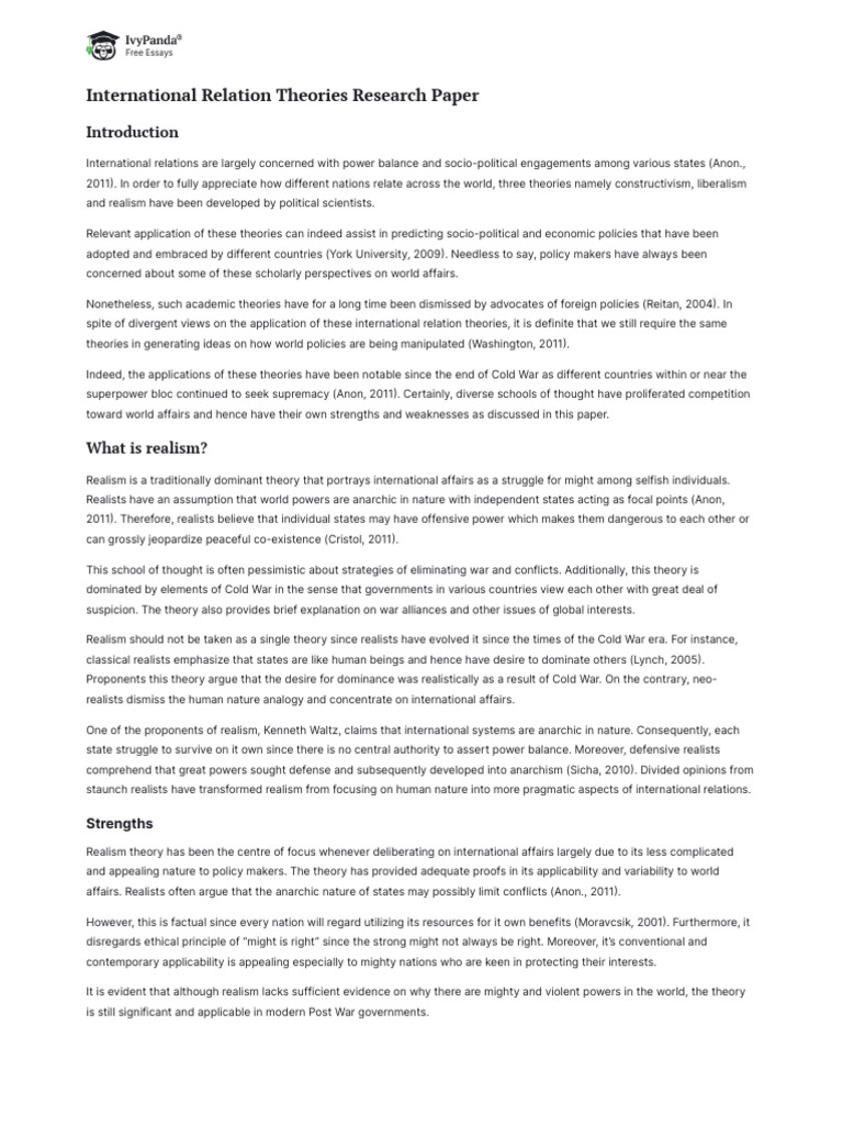 International Relations Theories Explained | PDF | International ...