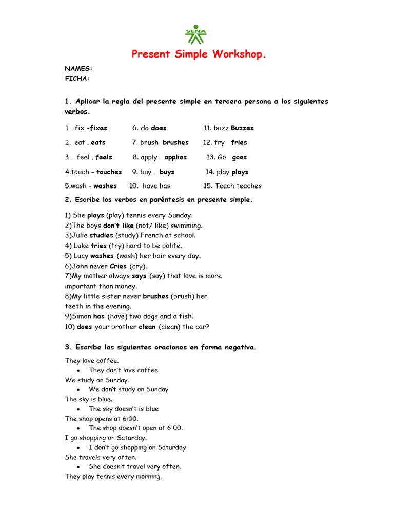 Present Simple Grammar Exercises | PDF | Wellness