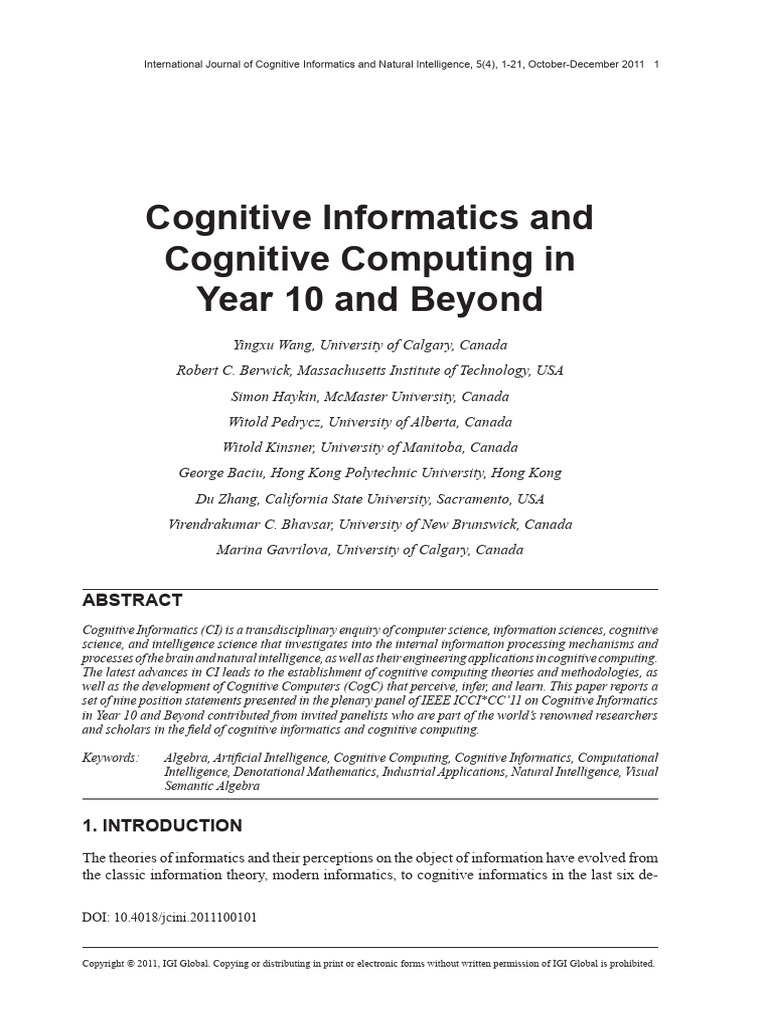 Cognitive Informatics and Cognitive Comp | PDF | Cognitive Science ...
