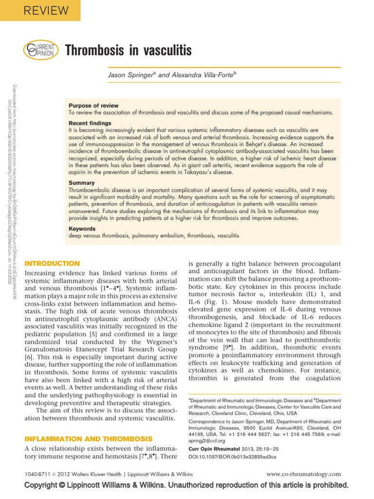Thrombosis Risks in Vasculitis Patients | PDF | Thrombosis | Platelet