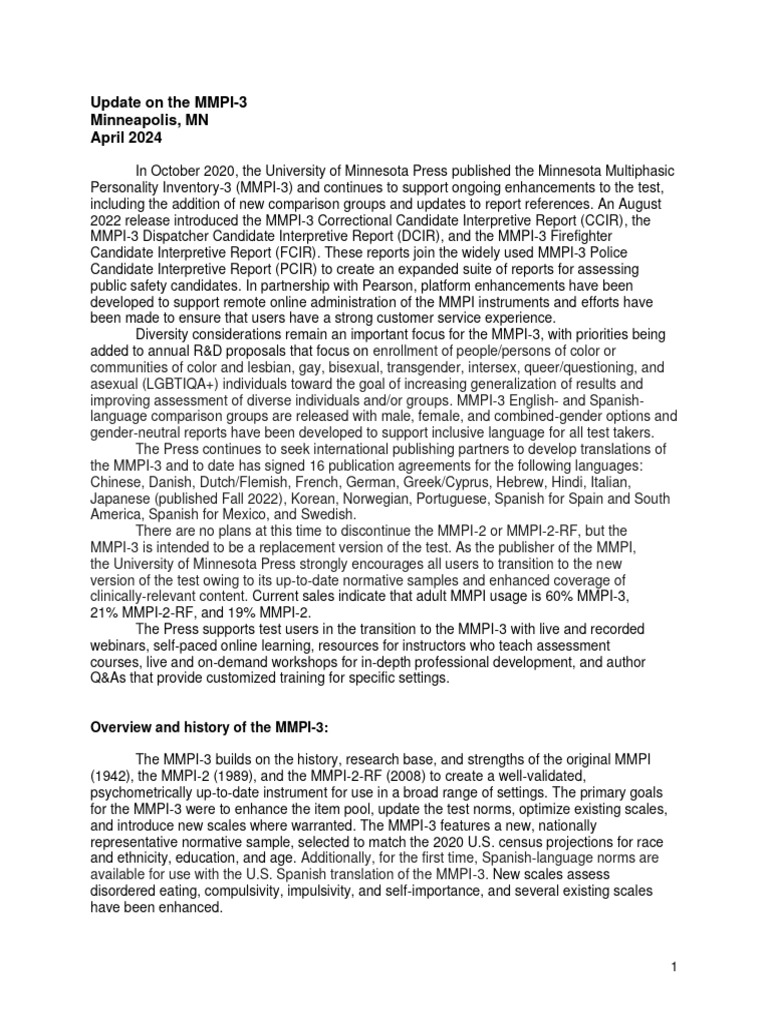Mmpi 3 Update | PDF