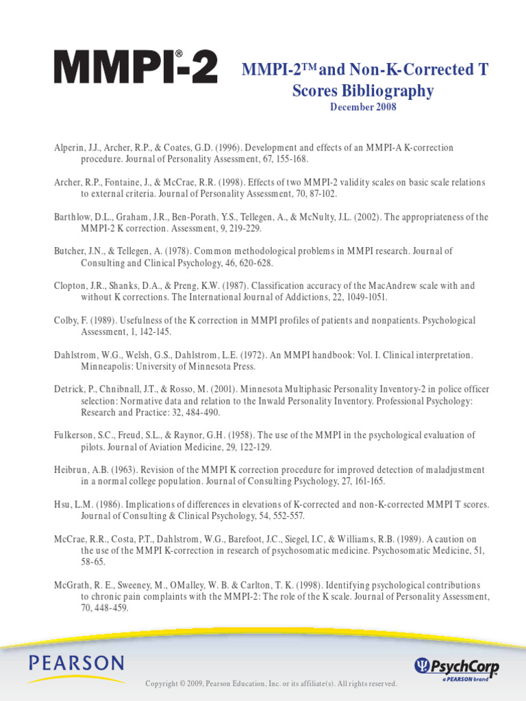Mmpi-2 - K-And-Non-Kt-Scores-Bib | PDF | Mental Health | Abnormal ...