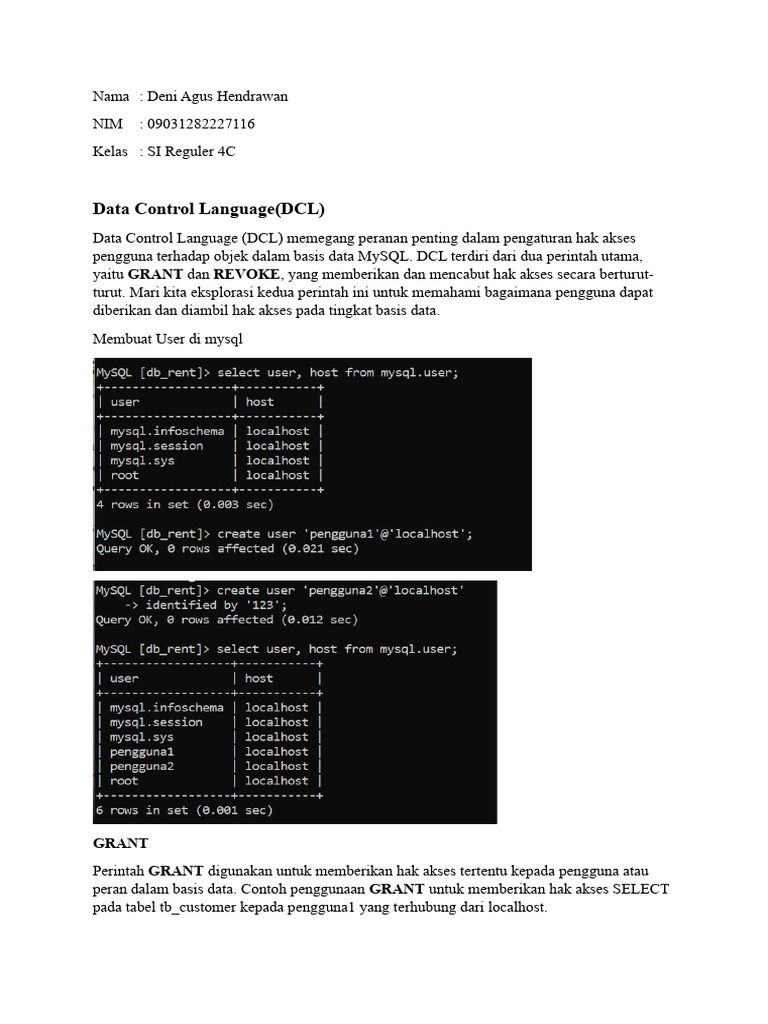Pengelolaan Hak Akses DCL MySQL | PDF