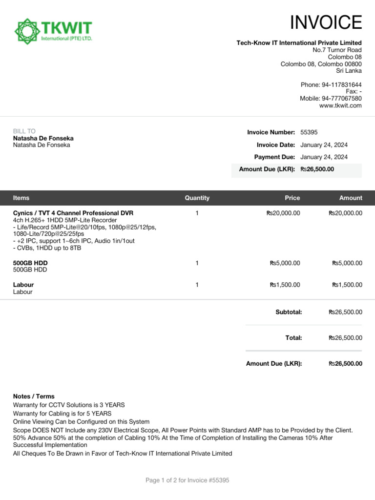 Invoice 55395 2024-01-24 | PDF | Invoice
