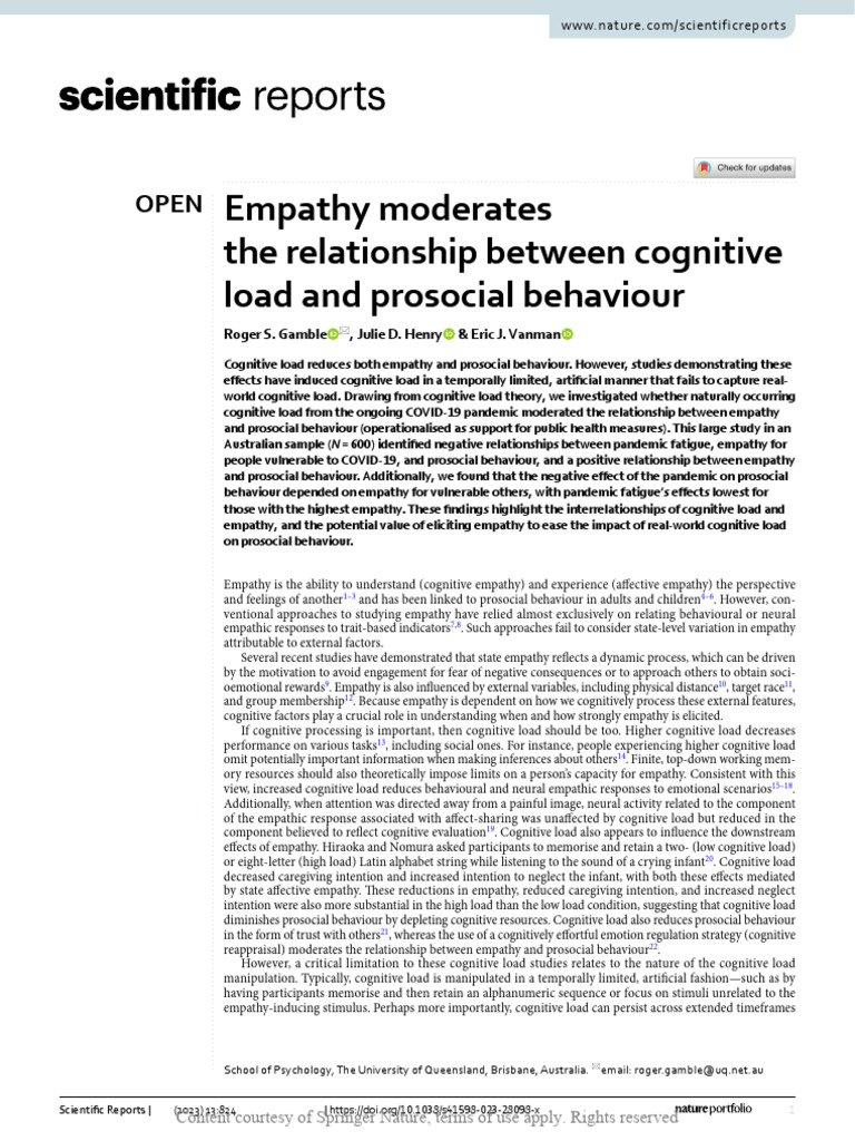 Empathy's Role in Pandemic Prosocial Behavior | PDF | Empathy | Stress ...