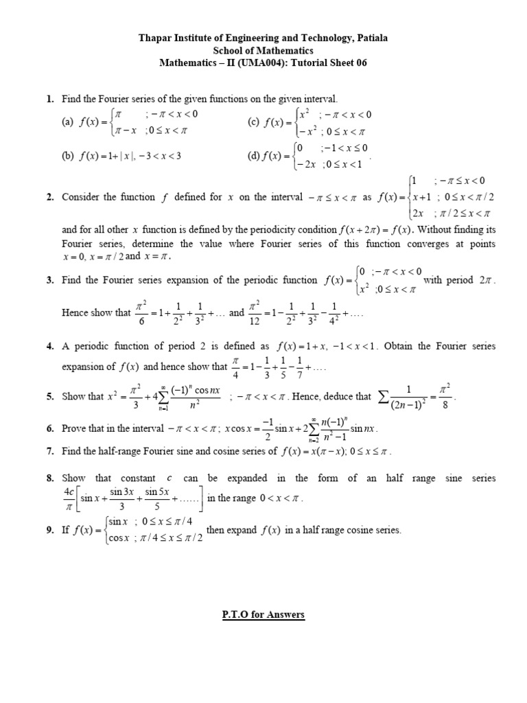 Tutorial 6 Download Free Pdf Fourier Series Calculus