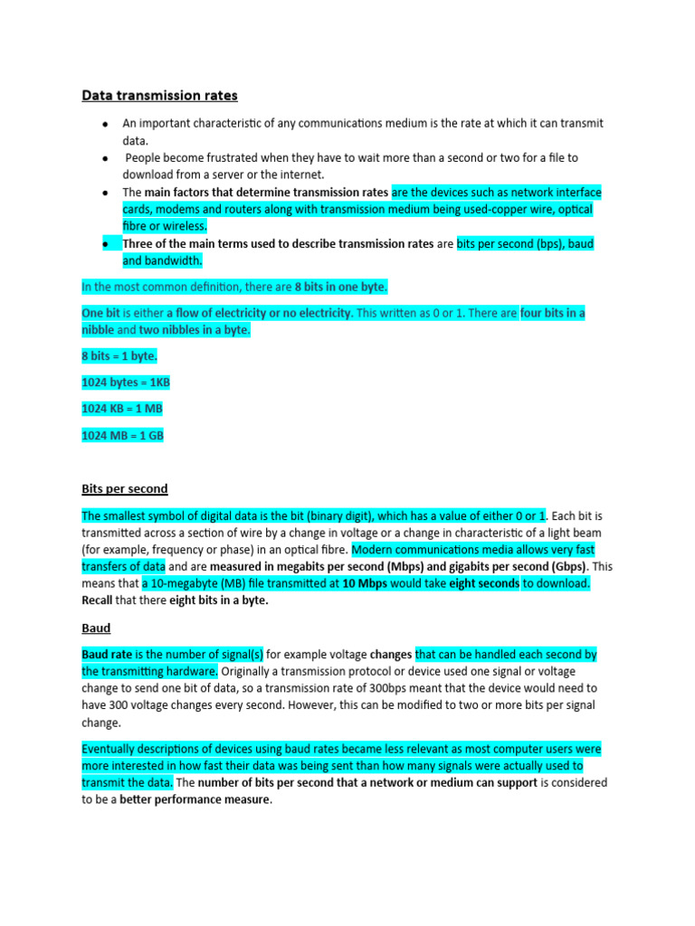 Topic 4 Data Transmission Rates | PDF | Bit Rate | Bit