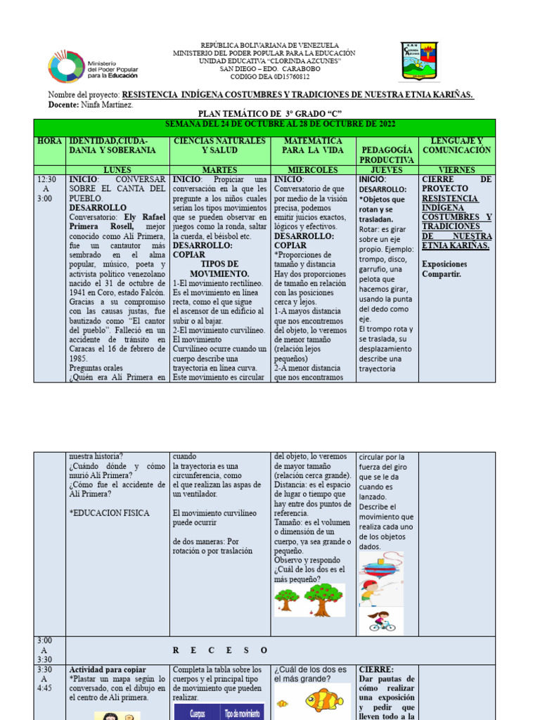 1er Grado Semana Del 24 de Octubre Al 28 de Octubre de 2022 | PDF ...