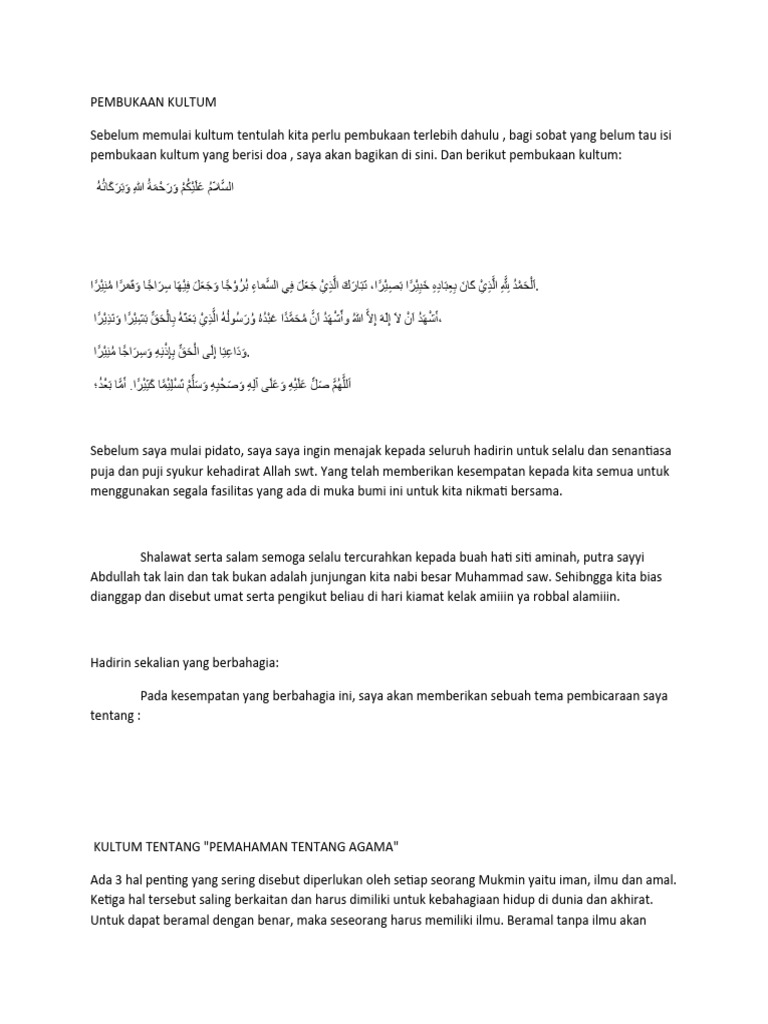 Pembukaan Kultum: Pemahaman Agama | PDF | Pengembangan Diri | Gaya Hidup