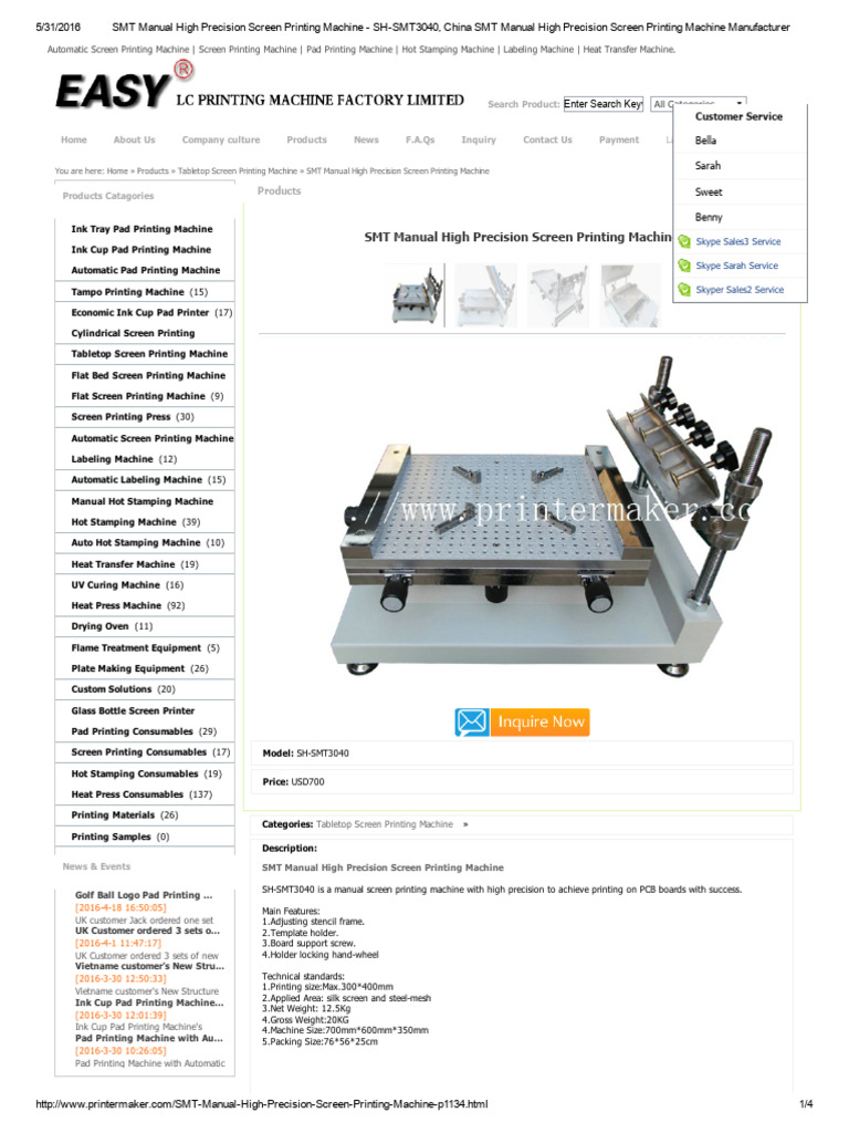 SH-SMT3040 Manual Screen Printer | PDF | Printing | Graphic Design