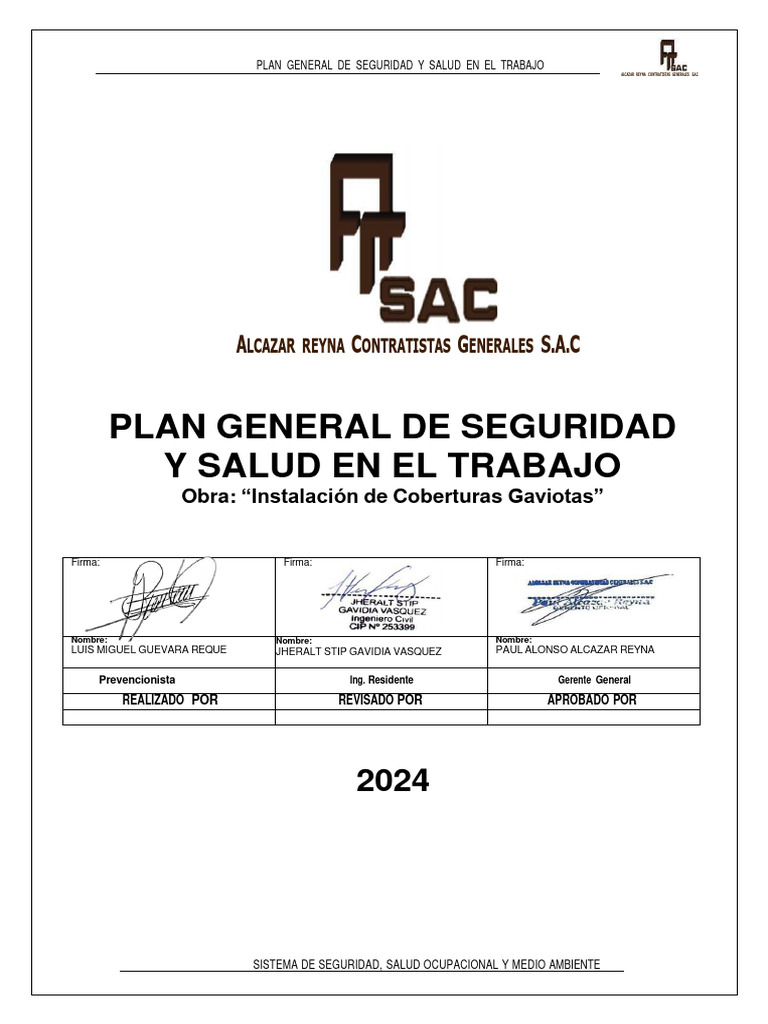Plan de Seguridad y Salud Laboral 2024 | PDF | Seguridad y salud ...