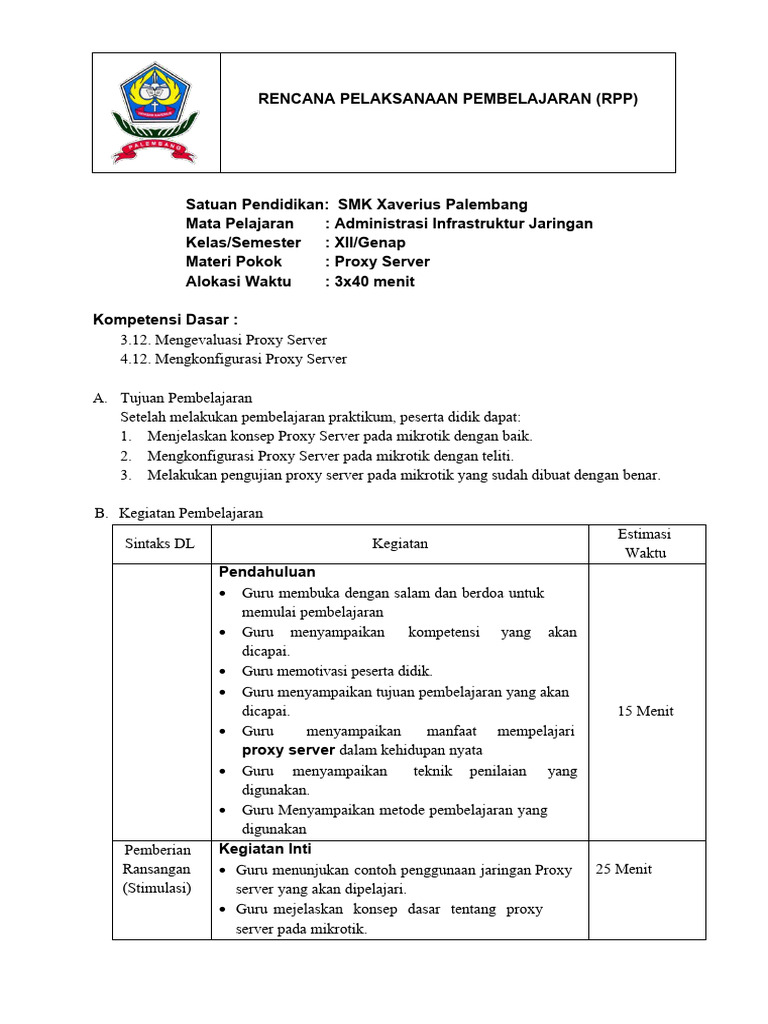 RPP Konfigurasi Proxy Server Mikrotik | PDF