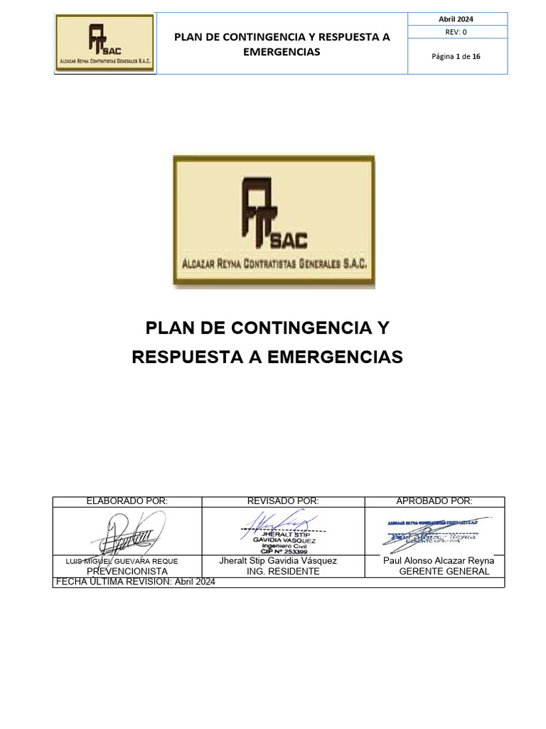 Plan de Contingencia para Emergencias 2024 | PDF | Primeros auxilios ...