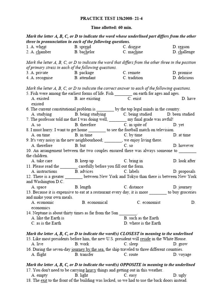 PRACTICE TEST 13-2k9 20-4 | PDF | Cakes | Ice