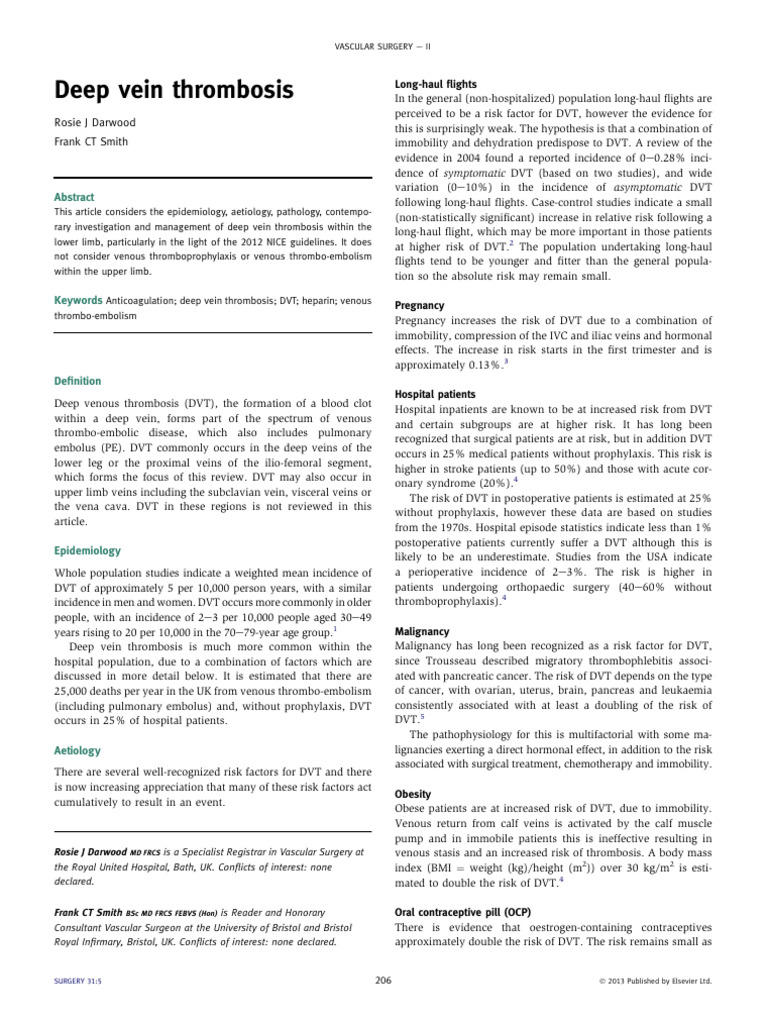 Deep Vein Thrombosis 2013 Surgery Oxford | PDF | Thrombosis | Vein