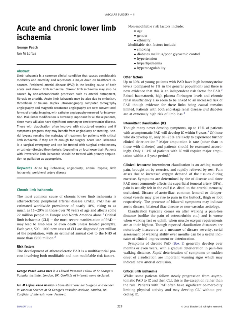 Acute and Chronic Lower Limb Ischaemia - 2013 - Surgery Oxford | PDF ...
