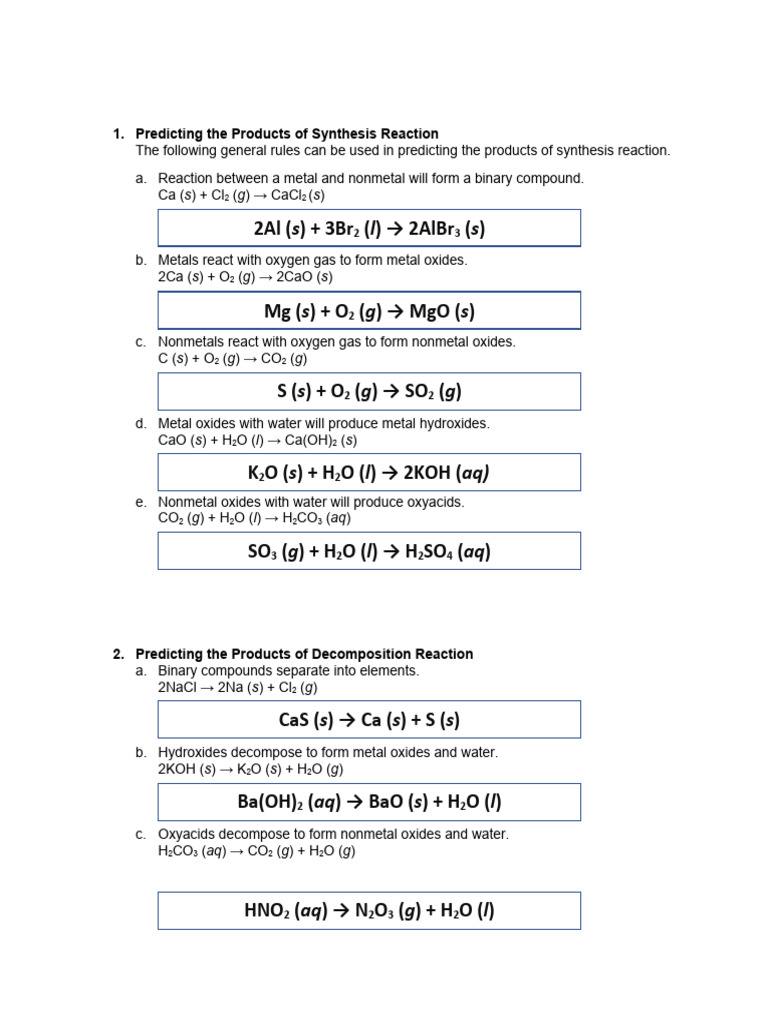 Chemical Reaction Worksheet | PDF