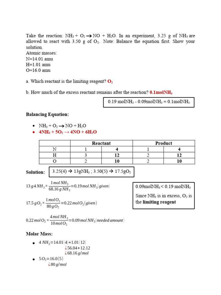Limiting Reactant Worksheet | PDF