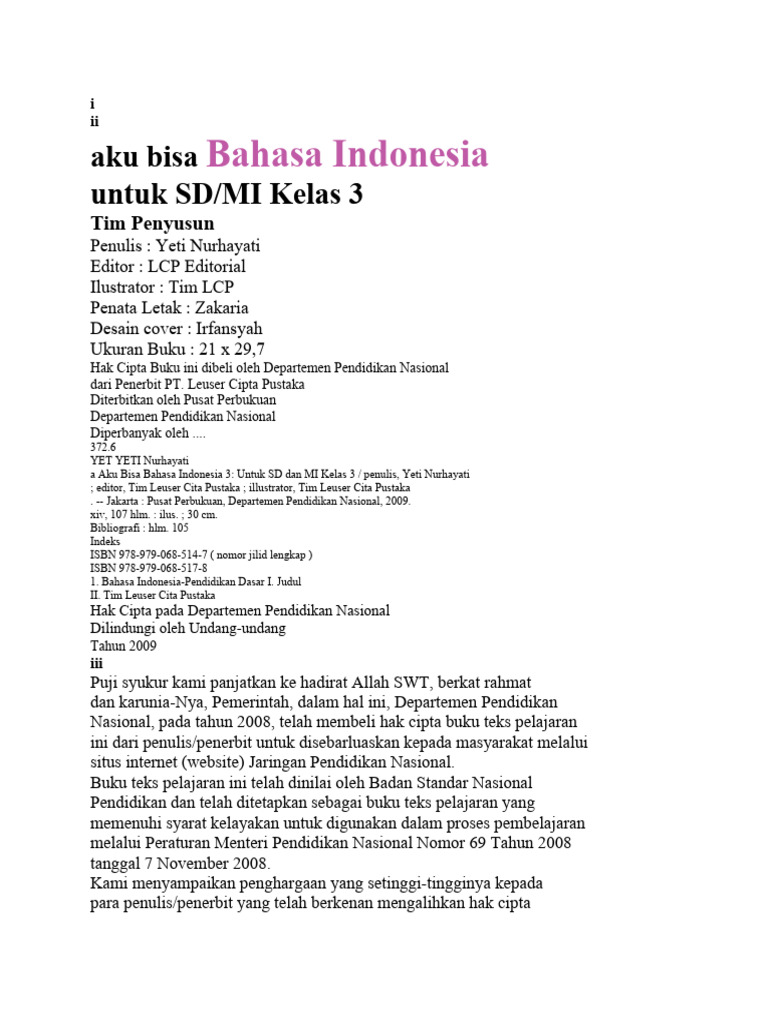 Buku Bahasa Indonesia untuk SD Kelas 3 | PDF | Kajian Bahasa Asing