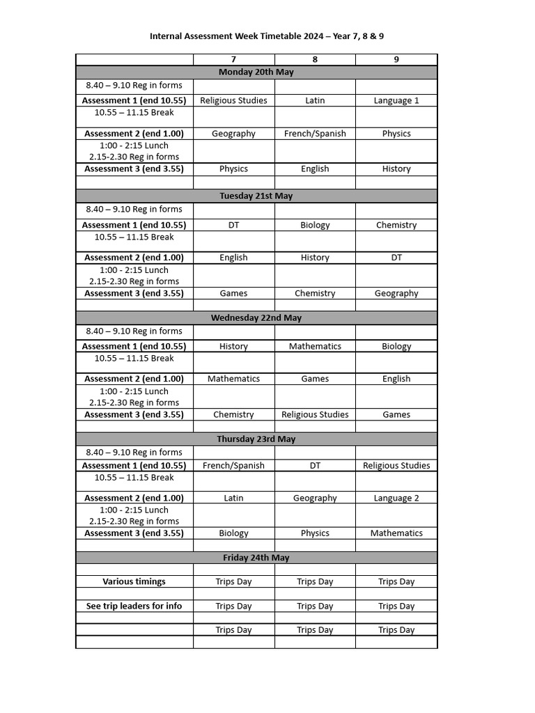 Year 7 9 end of year assessments 2024 pdf
