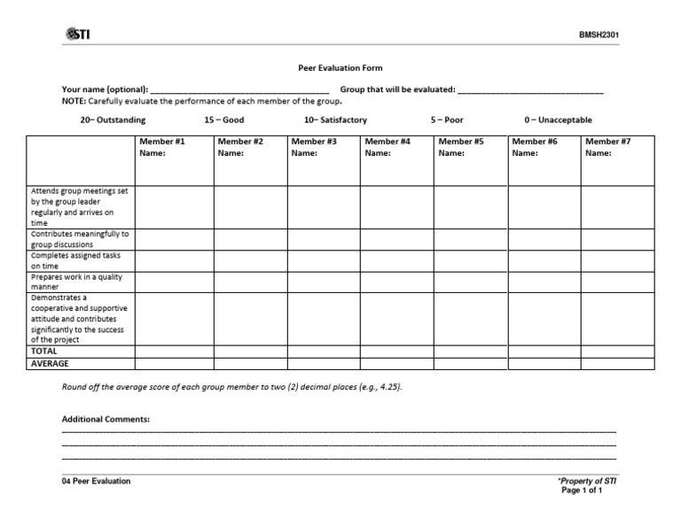 Peer Evaluation Form Template | PDF