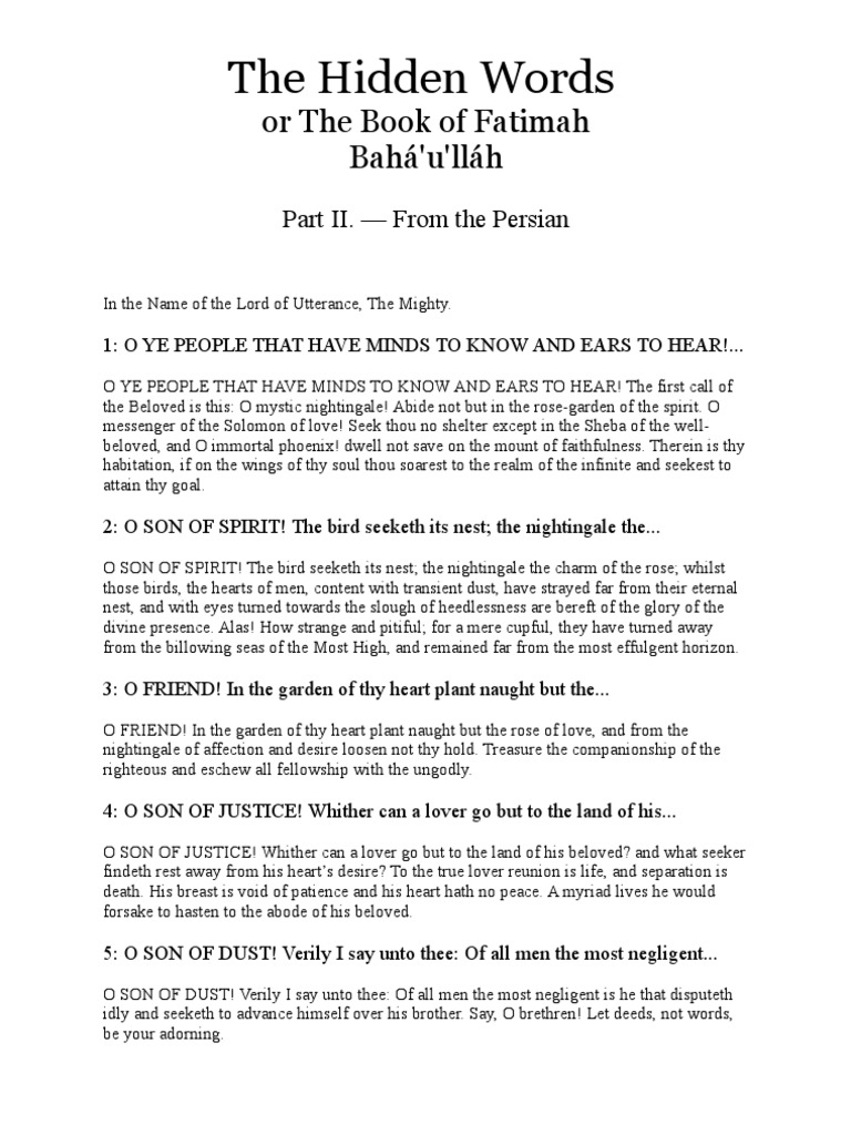 The Hidden Words of Bahá'u'lláh | PDF | Heaven | Wisdom