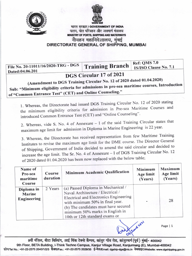 DGS Circular 17 of 2021: Age Limit Update | PDF | Vocational Education ...