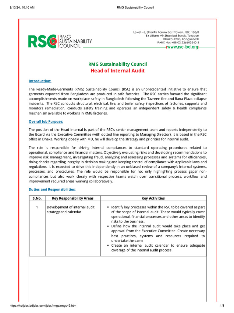 RMG Sustainability Council | PDF | Internal Audit | Audit