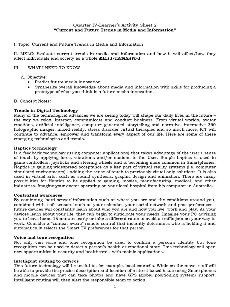 Future Trends in Media & Information | PDF | Wearable Technology ...