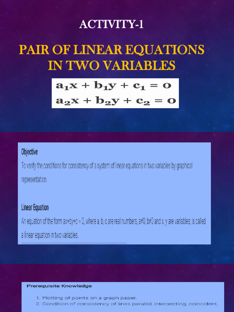 01.activity - 1 (Pair of Linear Equations in 2 Variables) | PDF