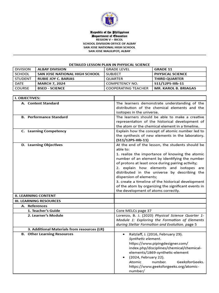 Lesson plan 2 distribution of chemical elements and isotopes