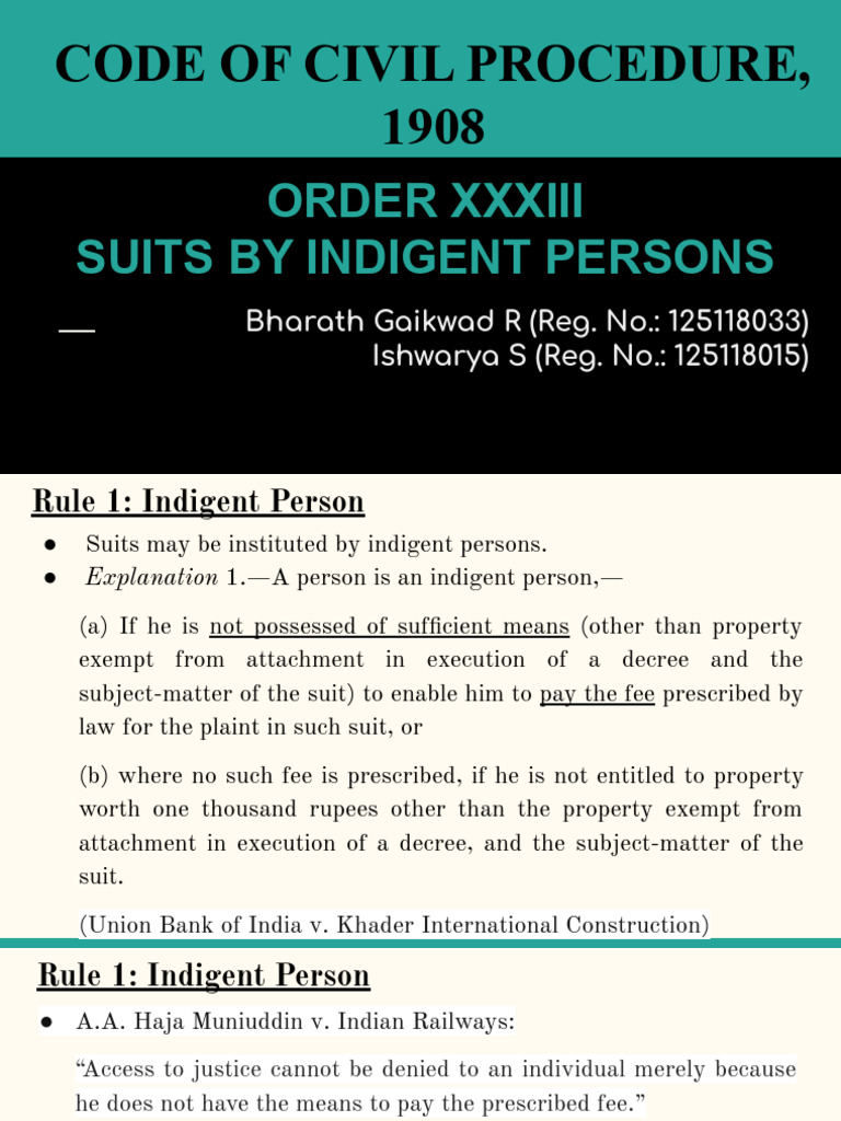 Indigent Person Suits Under CPC Order 33 | PDF | Lawsuit | Appeal
