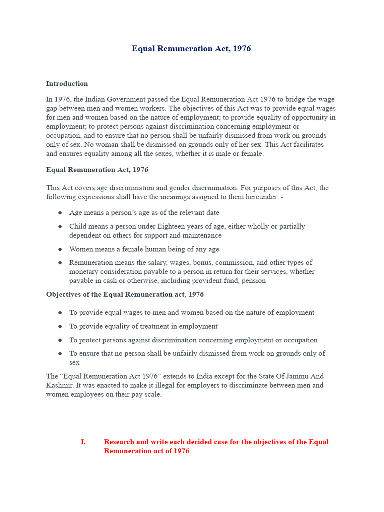The Equal Remuneration Act, 1976 | PDF | Employment | Wage