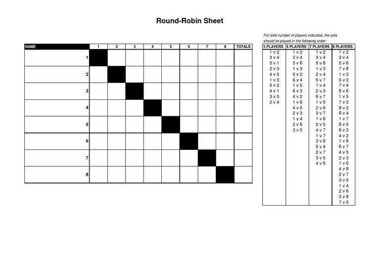 Round-Robin Match Schedule Template | PDF | Games & Activities ...