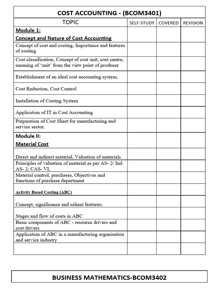 Cost Accounting and Business Mathematics Guide | PDF | Matrix ...