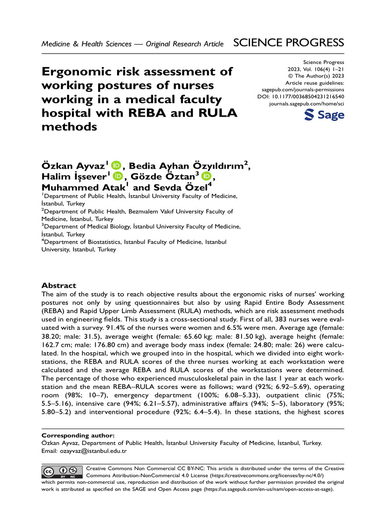Ergonomic Risk Assessment of Working Postures of N | PDF | Occupational ...