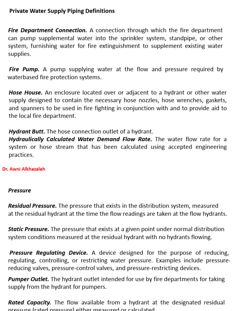 Private Water Supply Piping Terms | PDF | Valve | Fire Engine