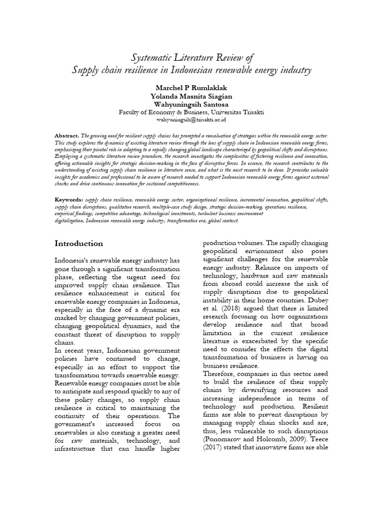 Systematic Literature Review of Supply Chain Resilience in Indonesian ...