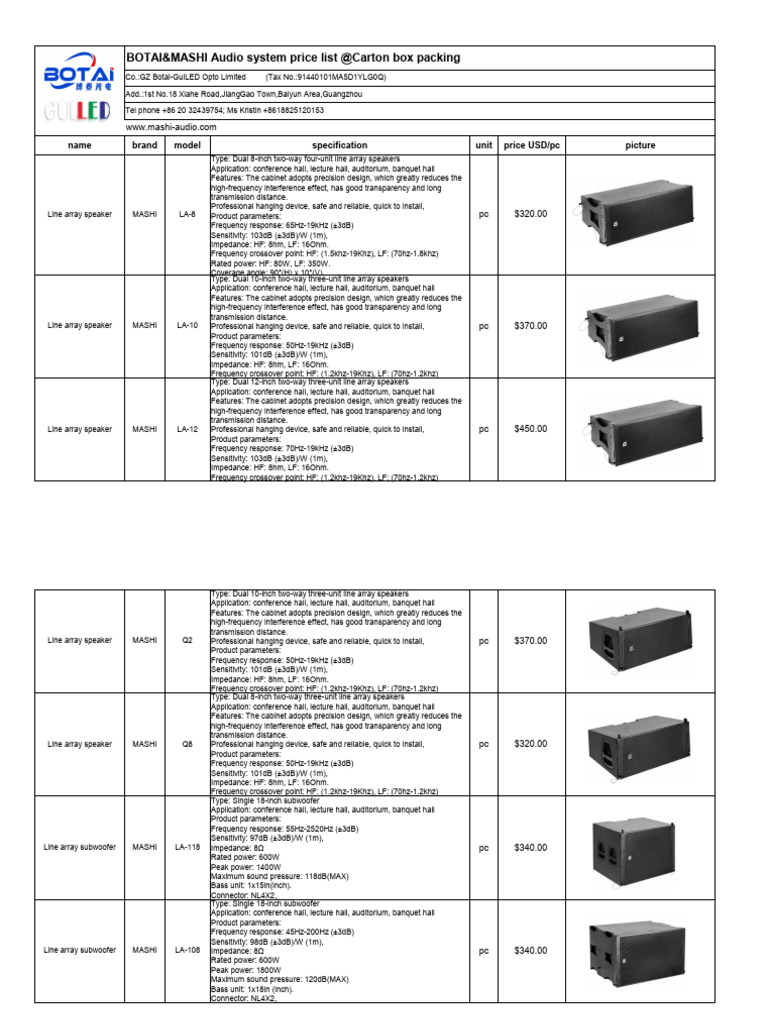 Botai Audio System Price List 2024 Download Free PDF Loudspeaker