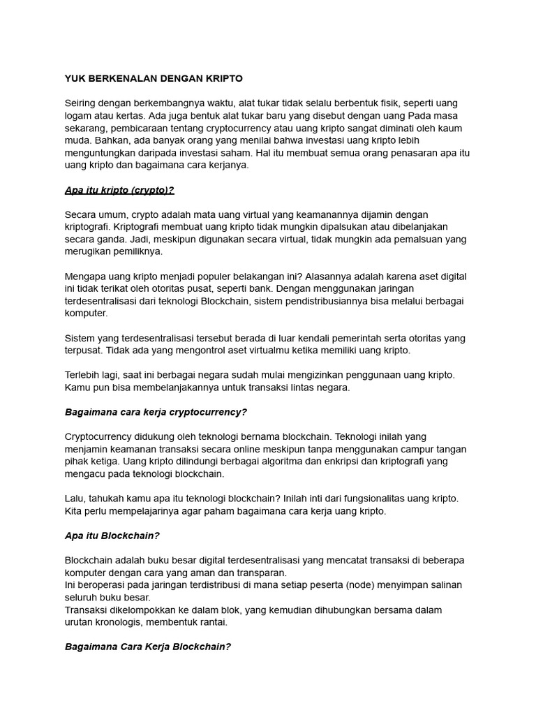 Modul Bagian 1 Pemahaman Bassic Tentang Cryptocurency | PDF