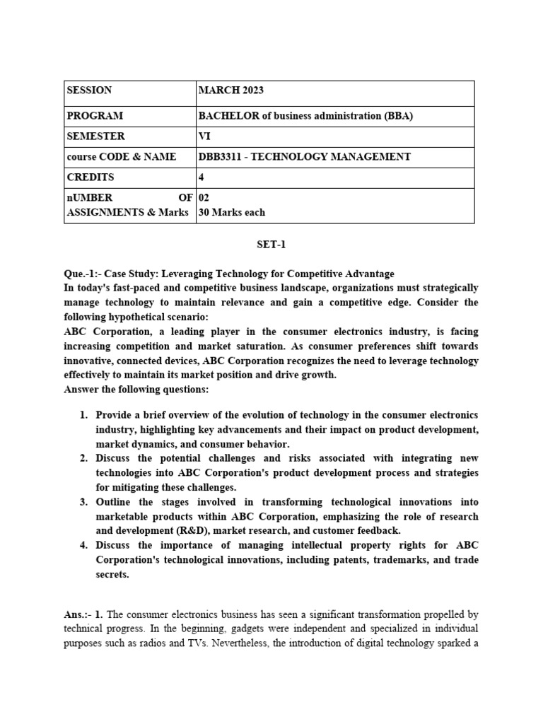 Technology Management in Business Strategy | PDF | Innovation ...