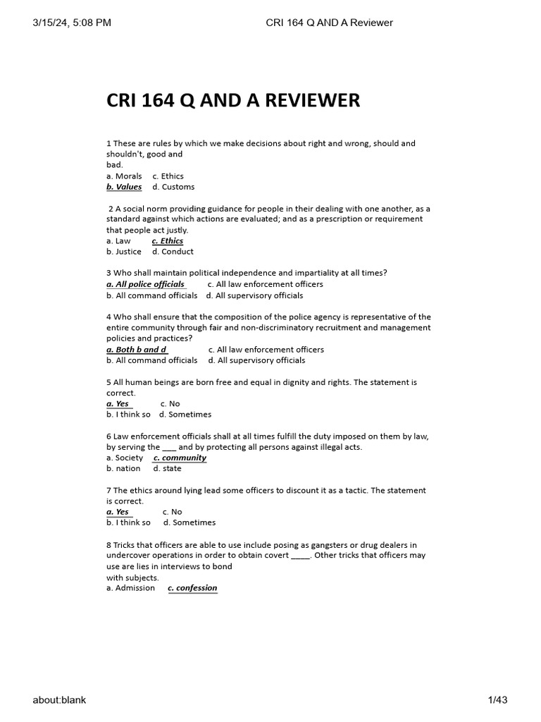 CRI 164 Ethics and Conduct Review | PDF | Rights | Human Rights
