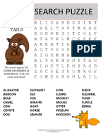 Animal Tails Word Search Puzzle Worksheet
