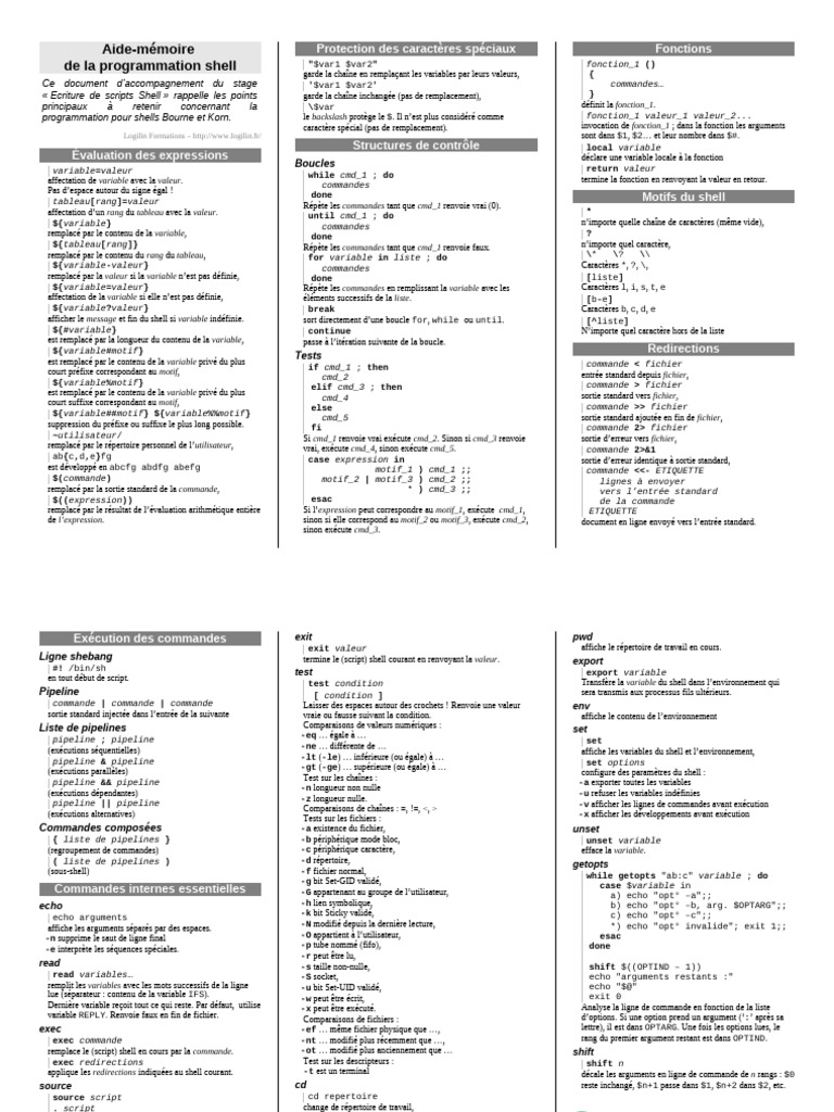 Aide-mémoire pour scripts Shell | PDF | Structure de contrôle ...