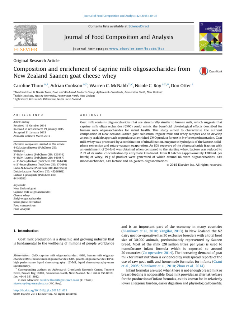 caprine milk oligos NZ Saanen goat cheese whey composition enrichment