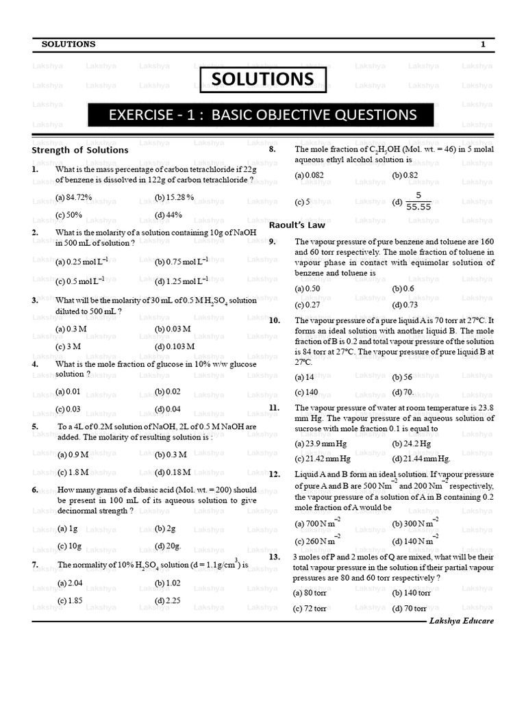 Chemistry Solutions and Calculations Guide | PDF | Osmosis | Water