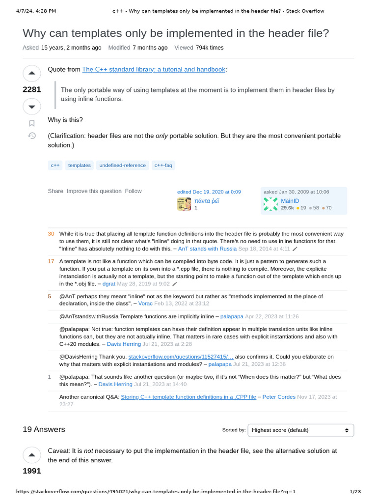 C++ - Why Can Templates Only Be Implemented in The Header File - Stack ...