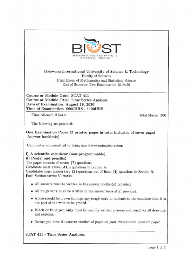 Stat 411 - Past Exam - 2020 | PDF