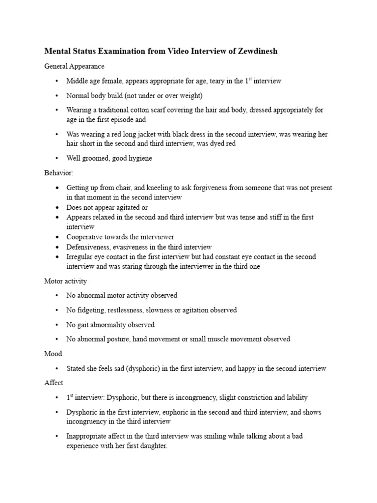 Psychological Mental Status Examination Report | PDF | Thought | Delusion